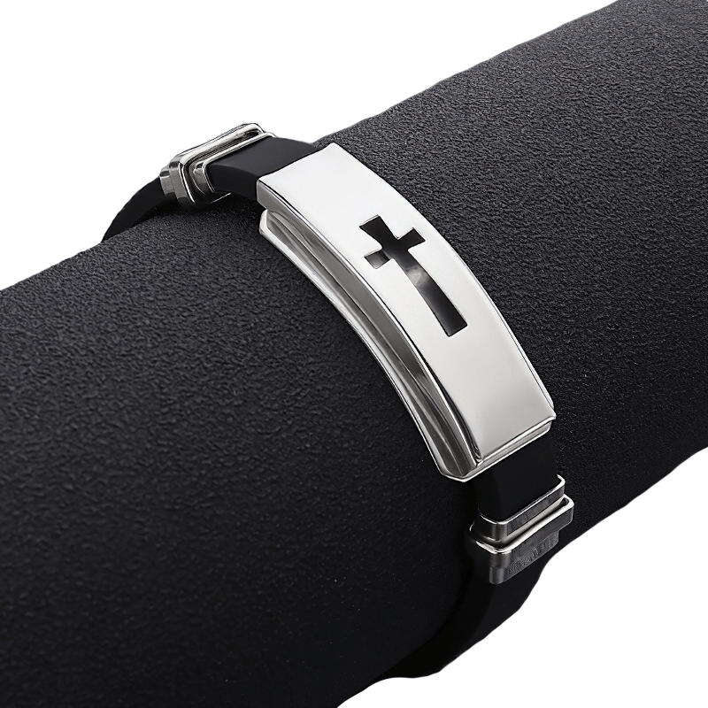 Punk Style Cross Titanium Steel Silicone Bracelets / Motorcycle Casual Bracelets