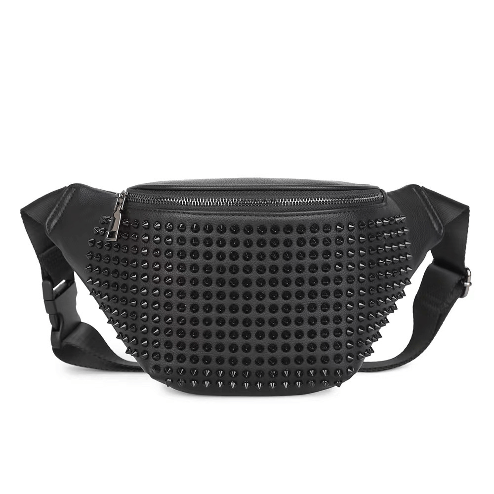 Punk Style Fashion Bag with Black Rivets / ZIpper Studded Waist Bag