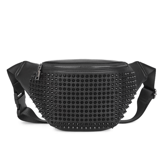 Punk Style Fashion Bag with Black Rivets / ZIpper Studded Waist Bag