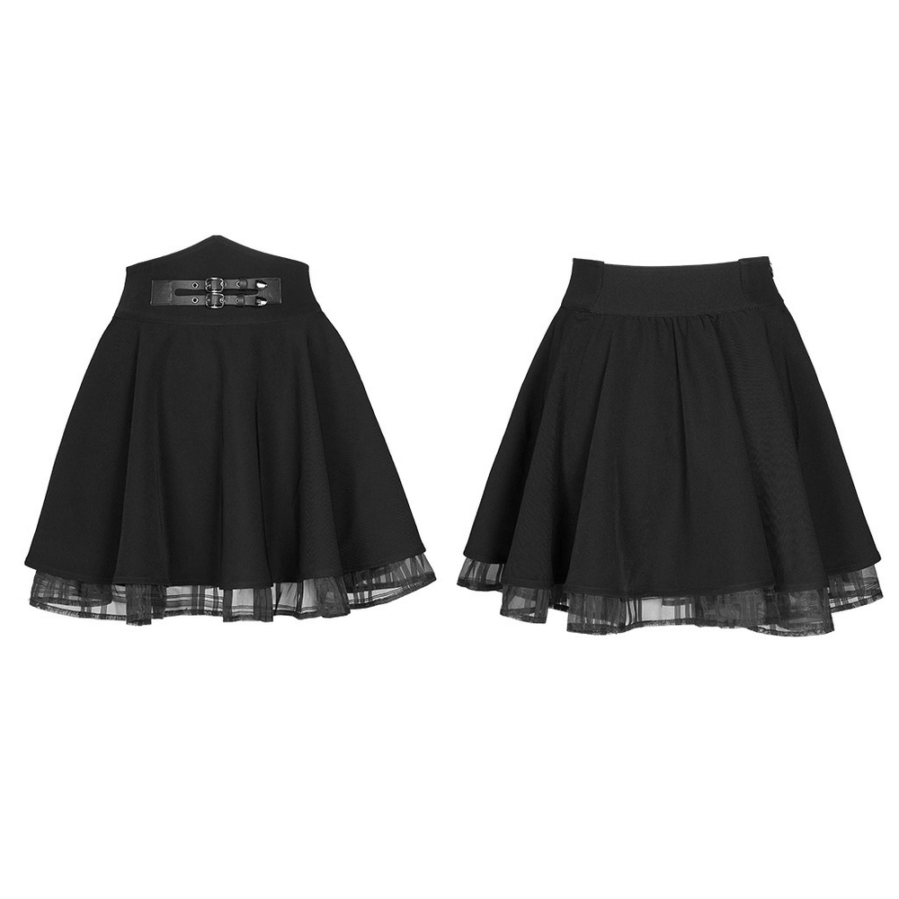 Punk Style High Waist Layered Skirt with Buckle