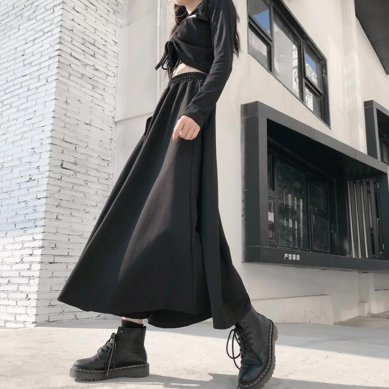Punk Style Irregular Skirts with Buckles / Gothic Women's Black High Waist Skirt