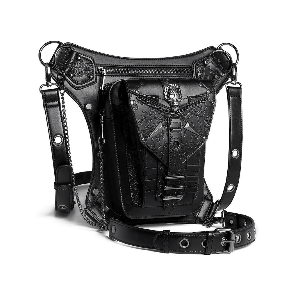 Punk Style Crossbody Bag / Motorcycle Waistbag for Men and Women