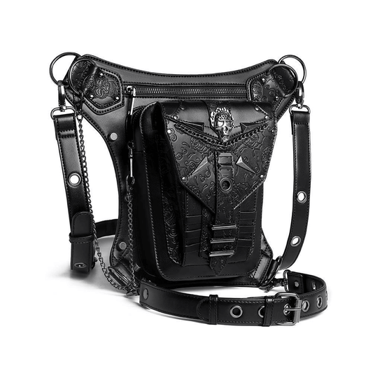 Punk Style Crossbody Bag / Motorcycle Waistbag for Men and Women