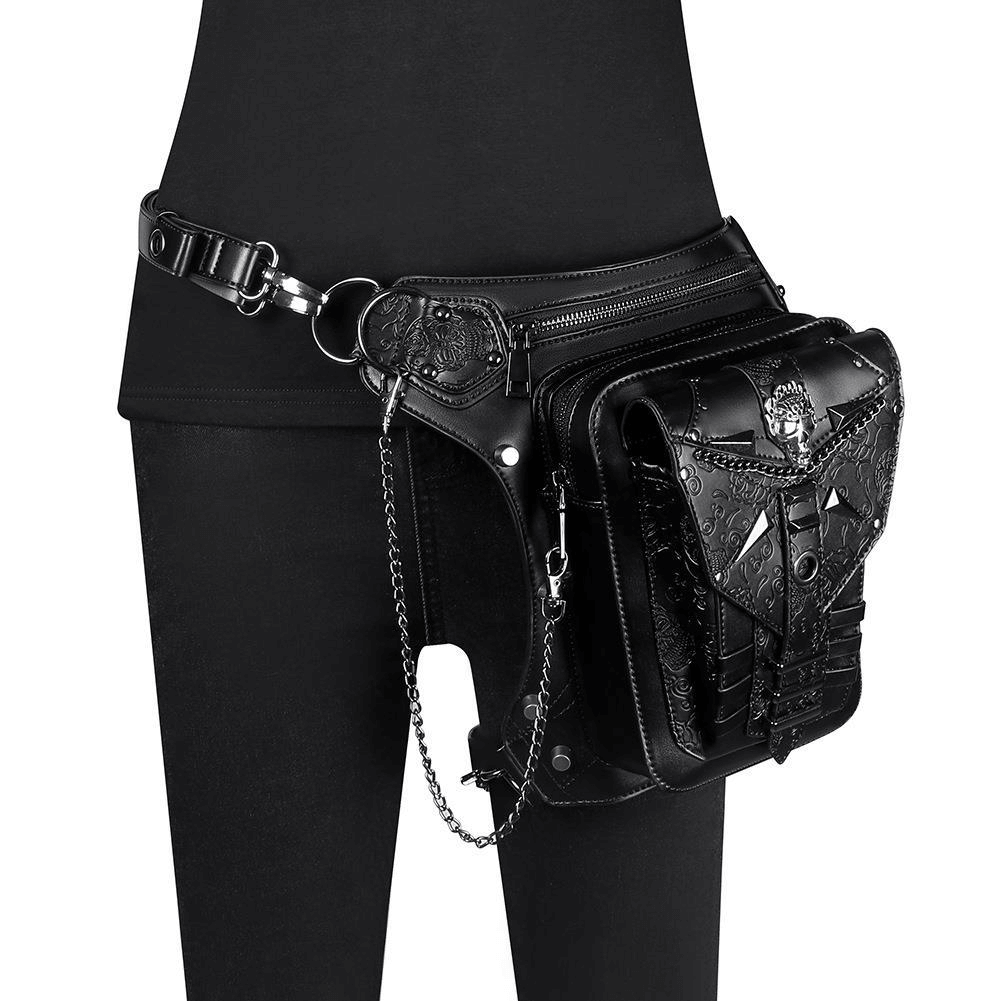 Punk Style Crossbody Bag / Motorcycle Waistbag for Men and Women