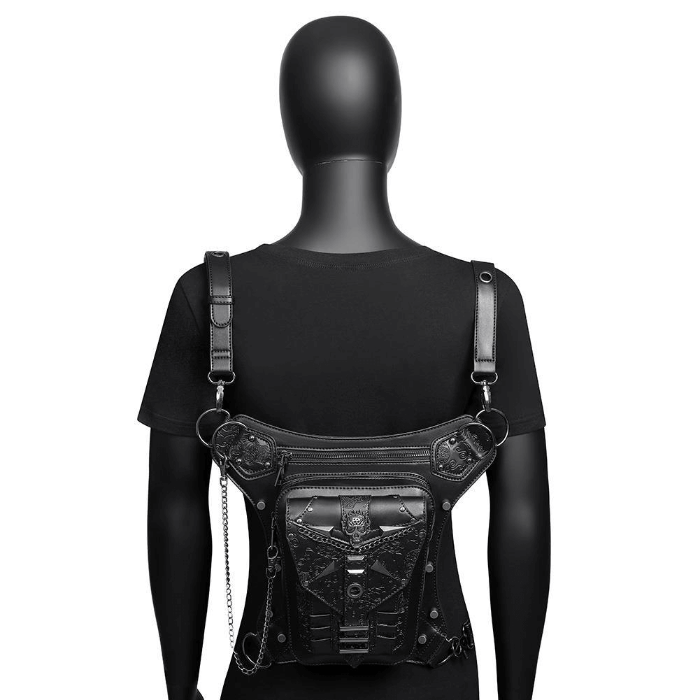 Punk Style Crossbody Bag / Motorcycle Waistbag for Men and Women