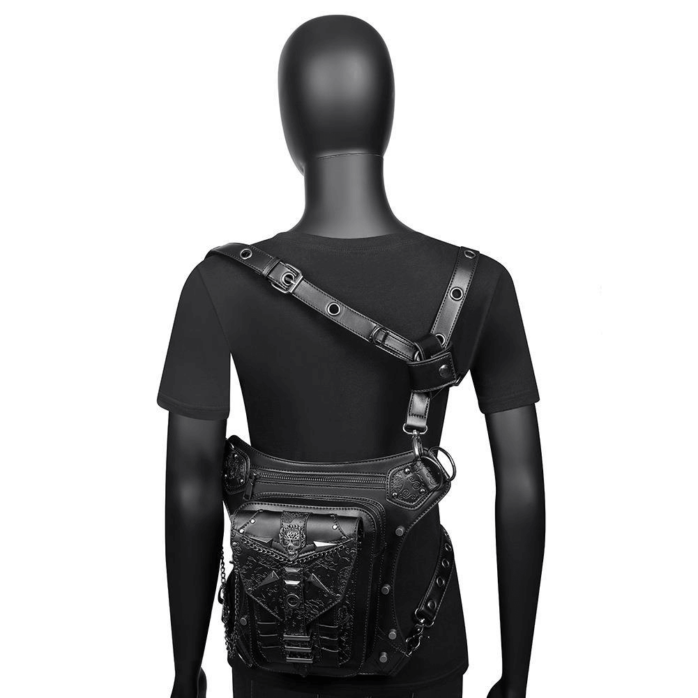 Punk Style Crossbody Bag / Motorcycle Waistbag for Men and Women