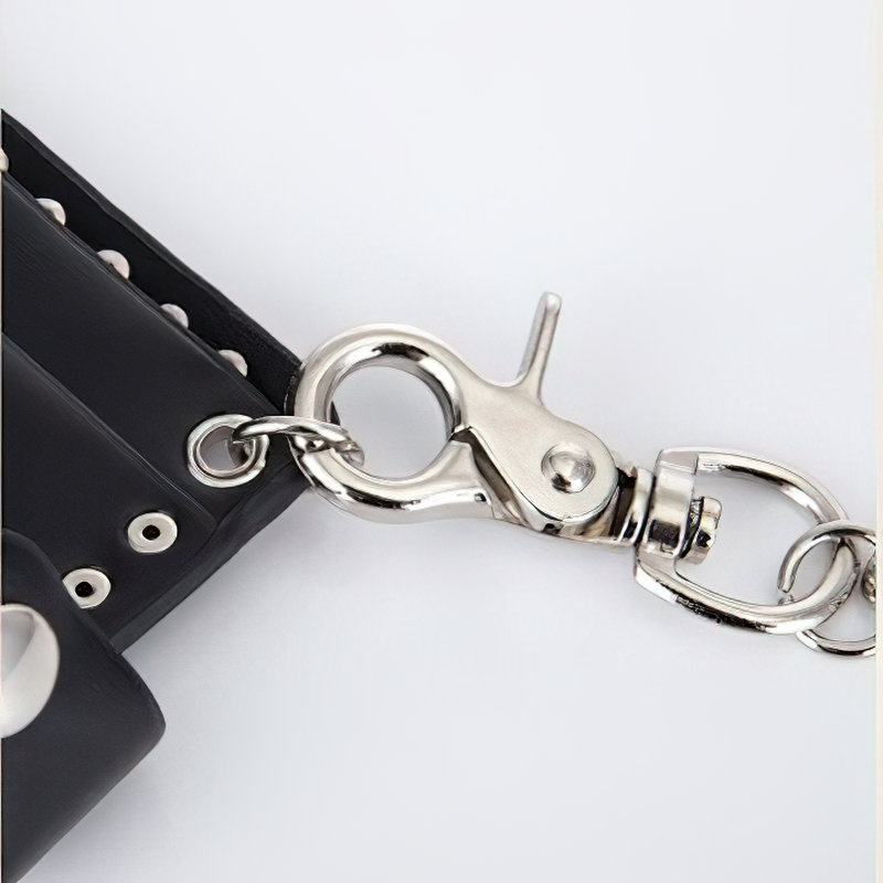 Punk Style Luxury Men's Wallet PU Leather / Black Double Skull Rivets Purse with Chain Card Holder