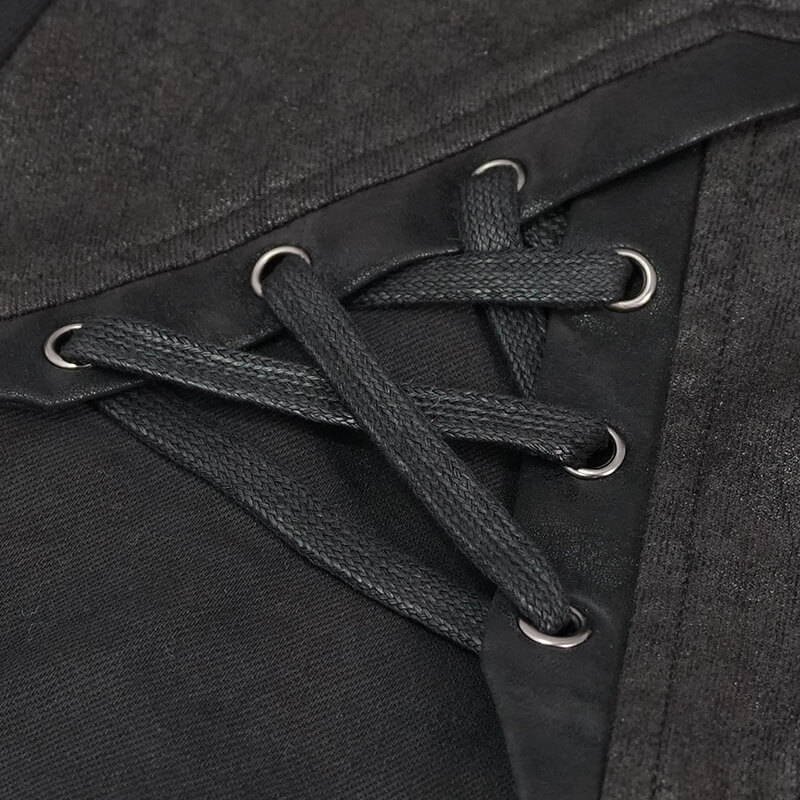 Punk Style Men's Jeans From Feature With Faux Leather Trim / Fashion Male Zip Pants with Lace-Up