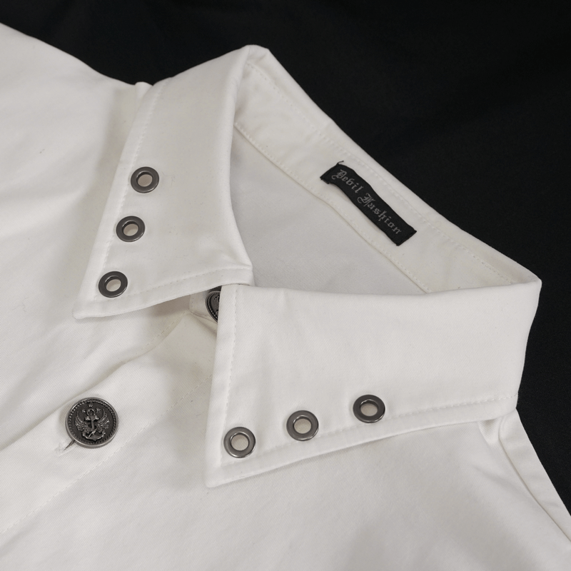 Punk Style Men's White Long Sleeve Shirt / Stylish Shirts with Nylon Straps & Buckles on Both Sides