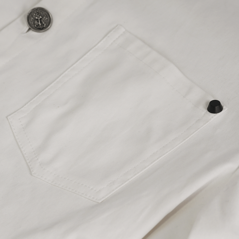 Punk Style Men's White Long Sleeve Shirt / Stylish Shirts with Nylon Straps & Buckles on Both Sides