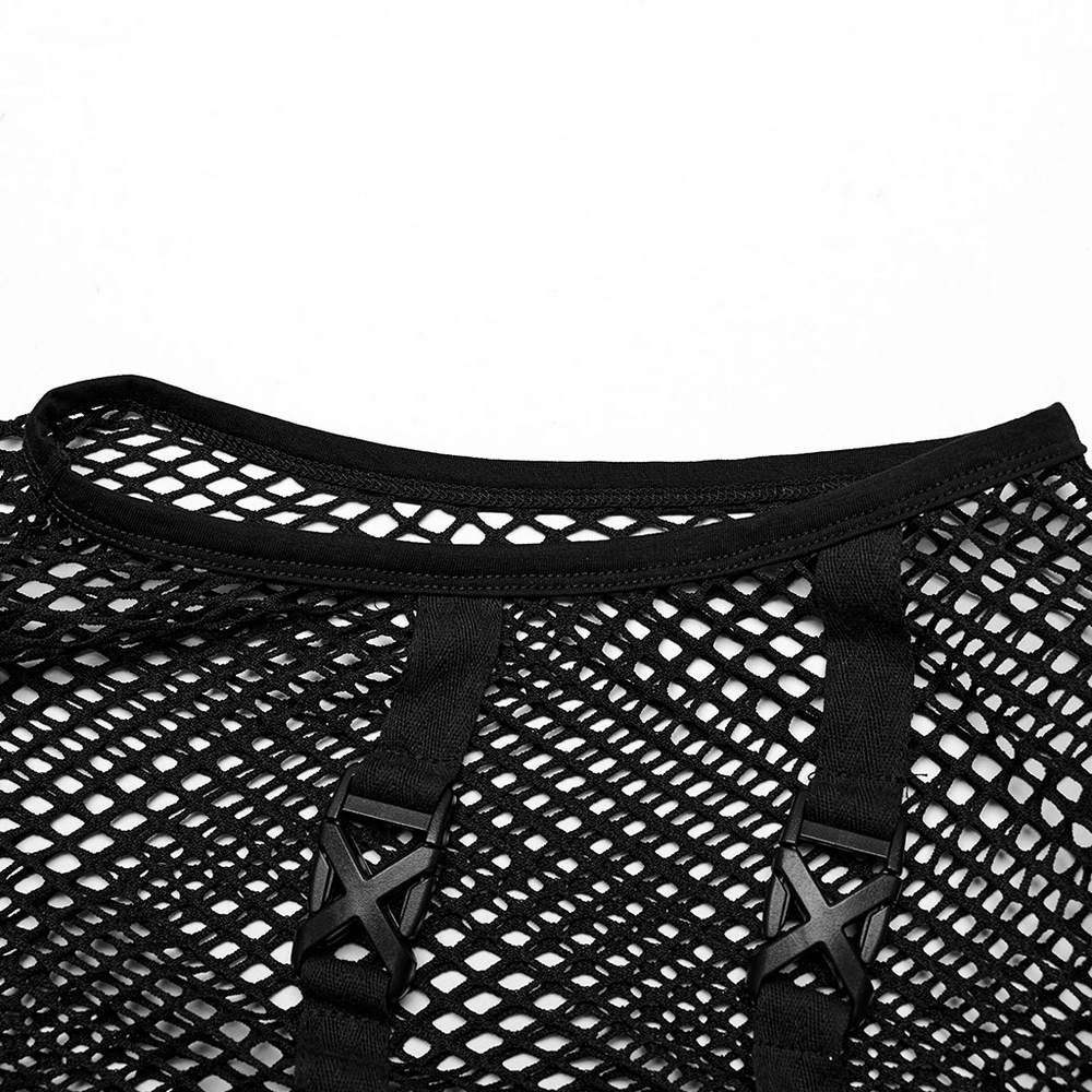 Punk Style Mesh Vest with Rubber Buckles and Iron Rings
