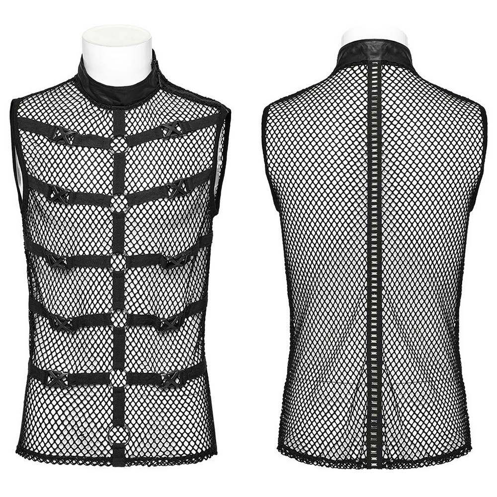 Punk Style Mesh Vest with Rubber Buckles and Iron Rings