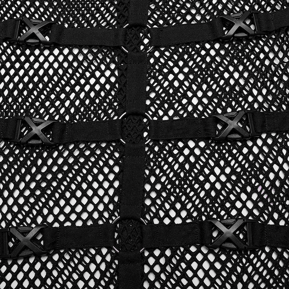 Punk Style Mesh Vest with Rubber Buckles and Iron Rings