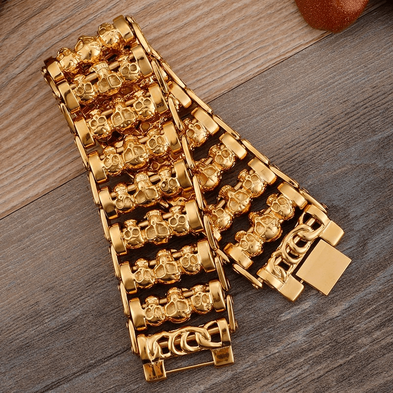 Punk Style Multiple Skull Heads Charm Bracelets For Men / 316 Stainless Steel Jewelry