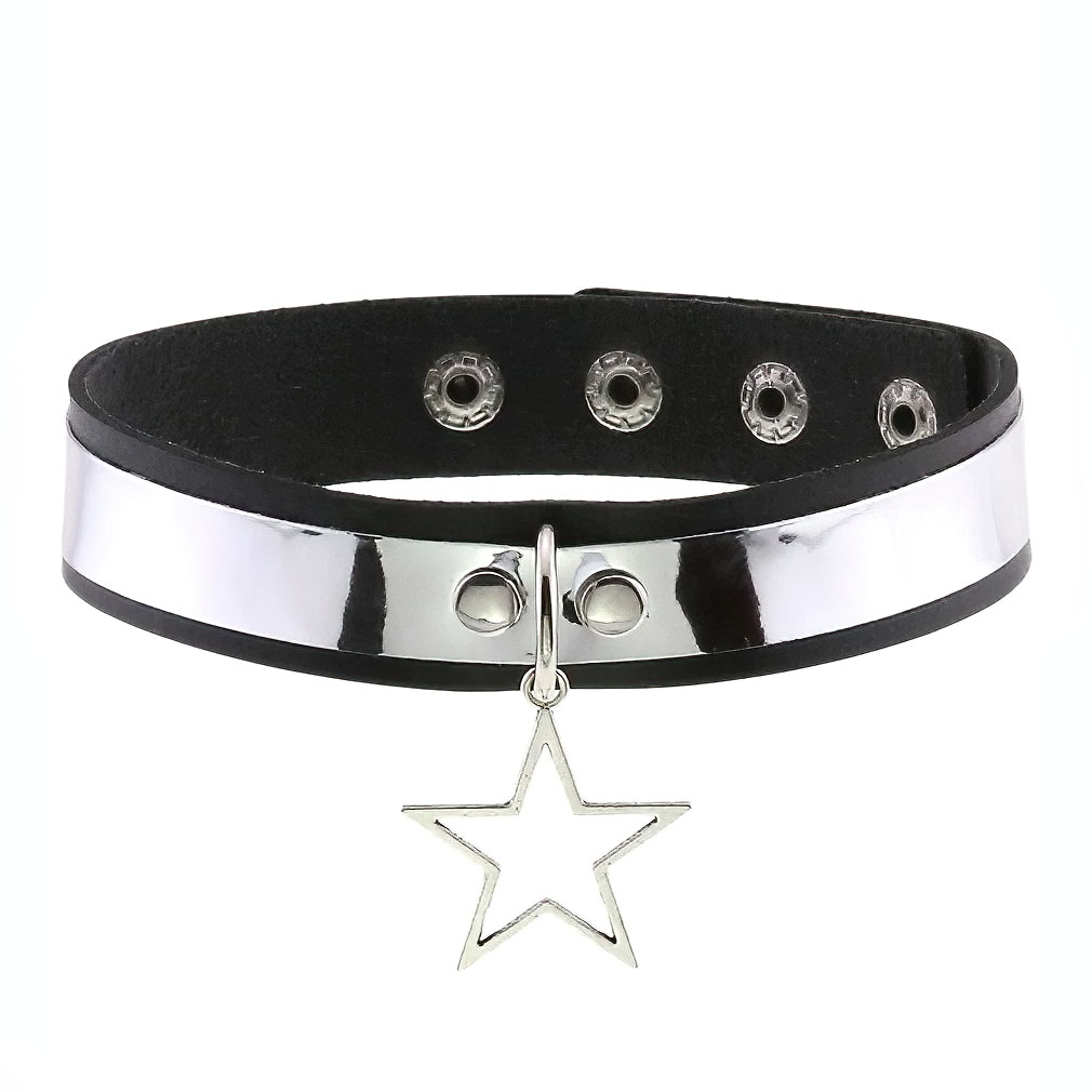 Punk Style PU Leather Choker Necklace with Pendant Star / Vintage Unisex Accessories