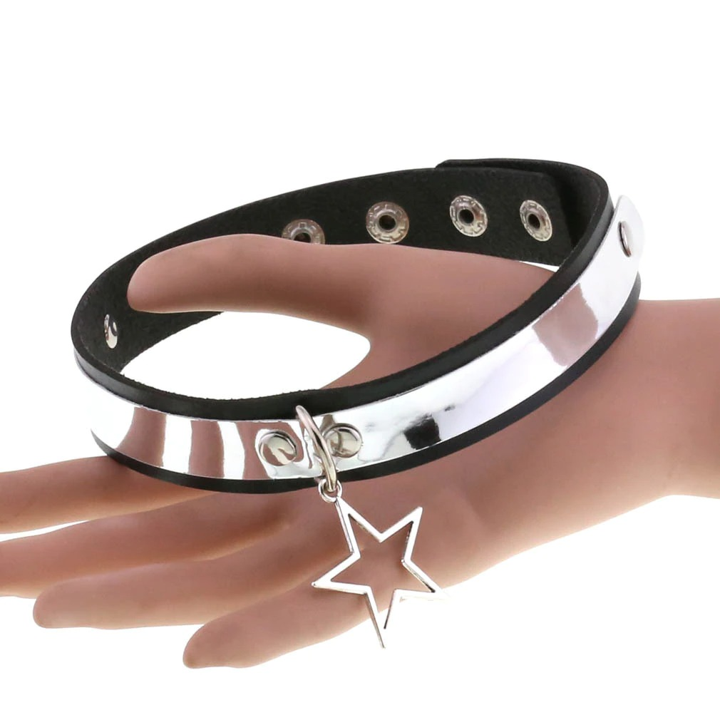Punk Style PU Leather Choker Necklace with Pendant Star / Vintage Unisex Accessories