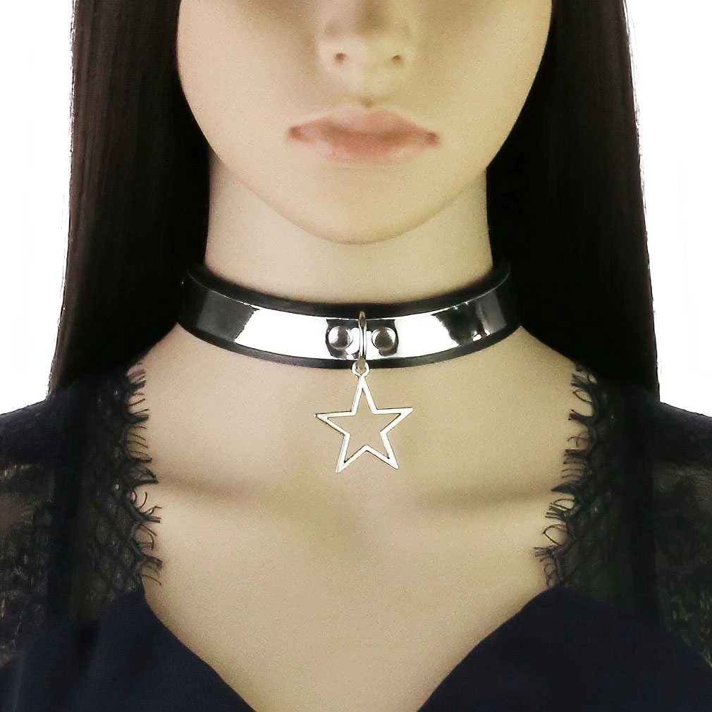 Punk Style PU Leather Choker Necklace with Pendant Star / Vintage Unisex Accessories
