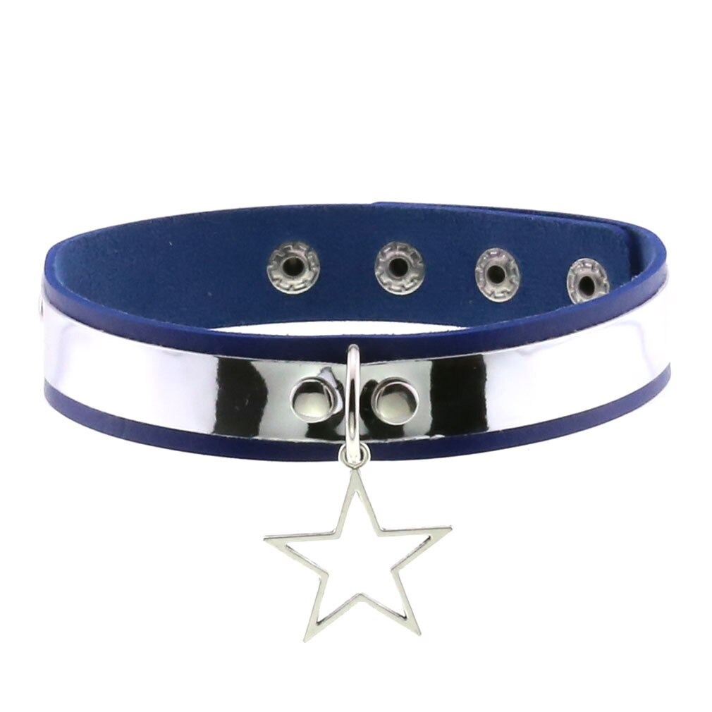 Punk Style PU Leather Choker Necklace with Pendant Star / Vintage Unisex Accessories