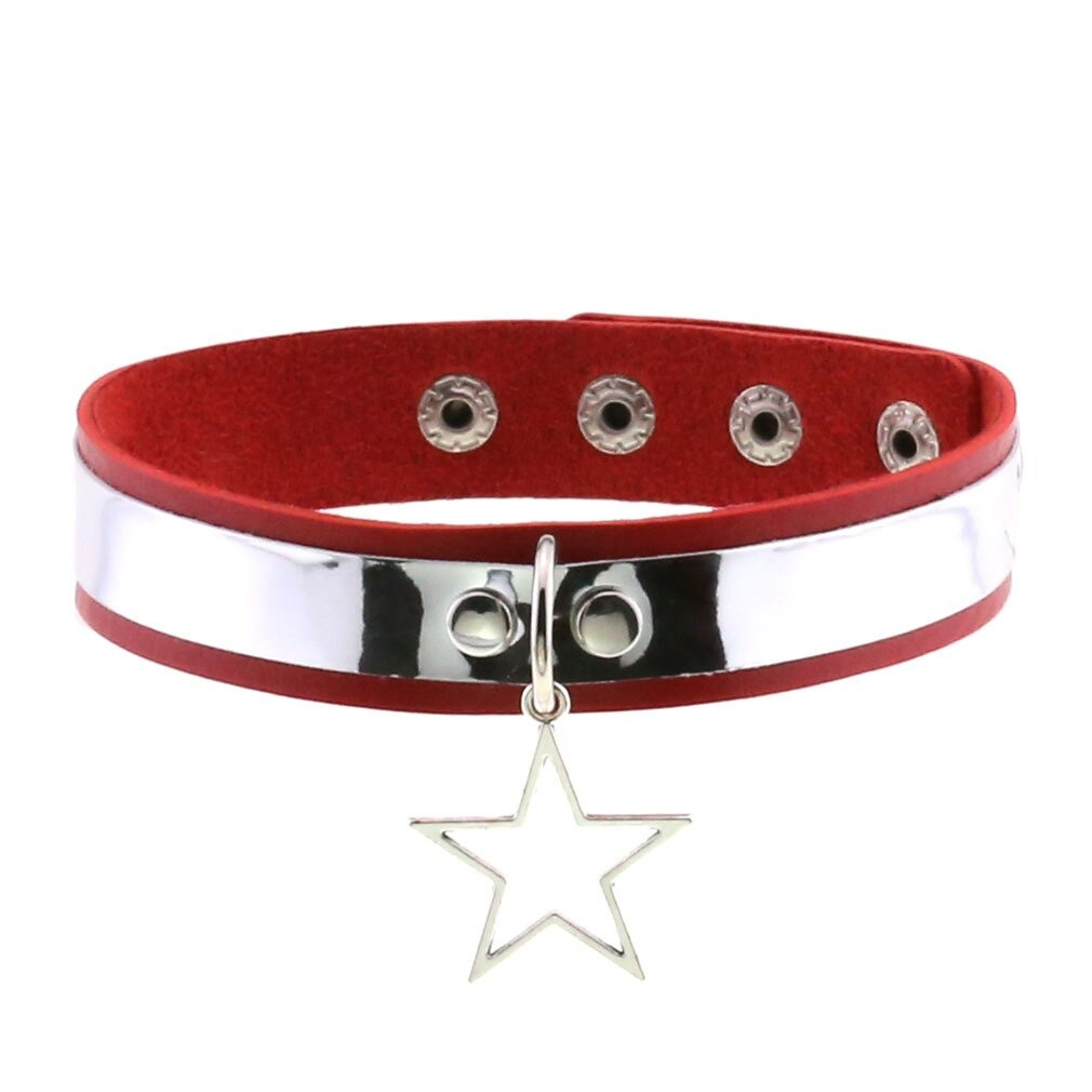 Punk Style PU Leather Choker Necklace with Pendant Star / Vintage Unisex Accessories
