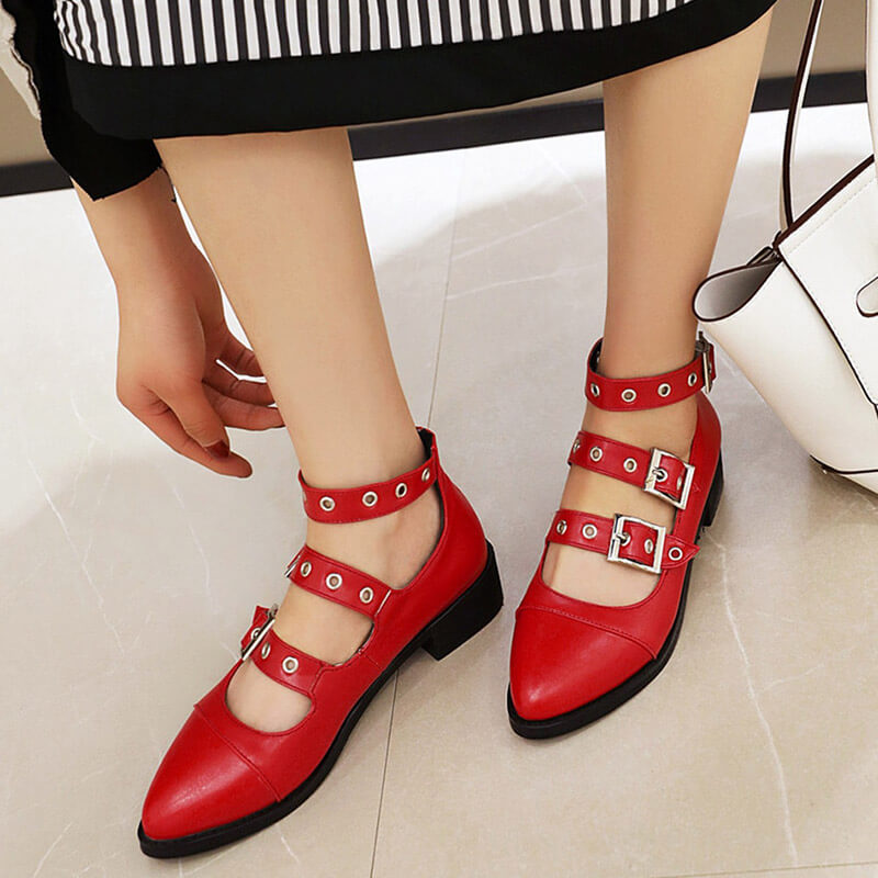 Punk Style PU Leather Pumps with Buckles Straps / Alternative Fashion Footwear for Women