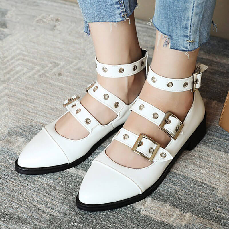 Punk Style PU Leather Pumps with Buckles Straps / Alternative Fashion Footwear for Women