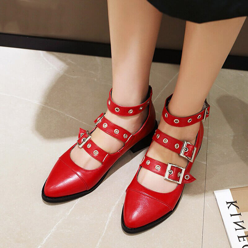 Punk Style PU Leather Pumps with Buckles Straps / Alternative Fashion Footwear for Women