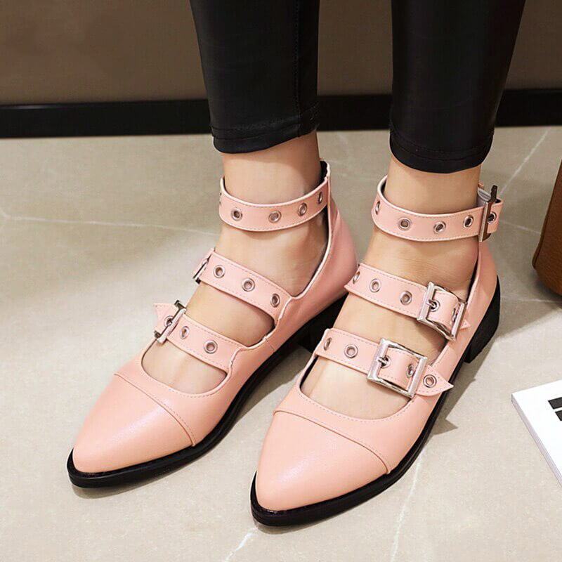 Punk Style PU Leather Pumps with Buckles Straps / Alternative Fashion Footwear for Women