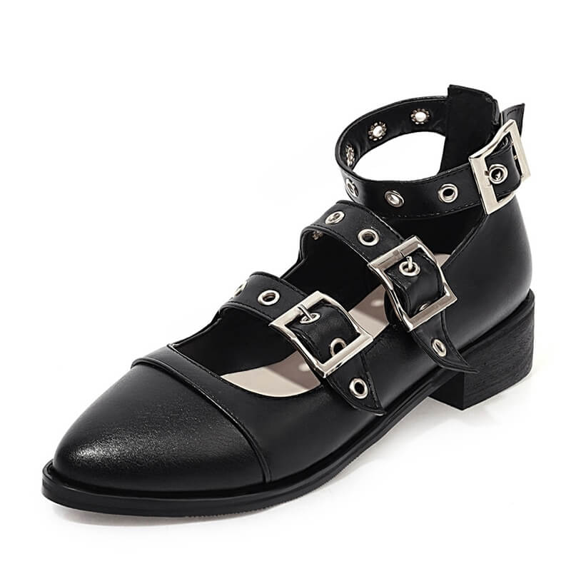 Punk Style PU Leather Pumps with Buckles Straps / Alternative Fashion Footwear for Women