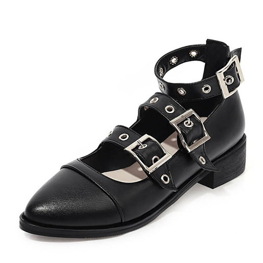 Punk Style PU Leather Pumps with Buckles Straps / Alternative Fashion Footwear for Women