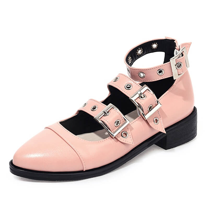 Punk Style PU Leather Pumps with Buckles Straps / Alternative Fashion Footwear for Women