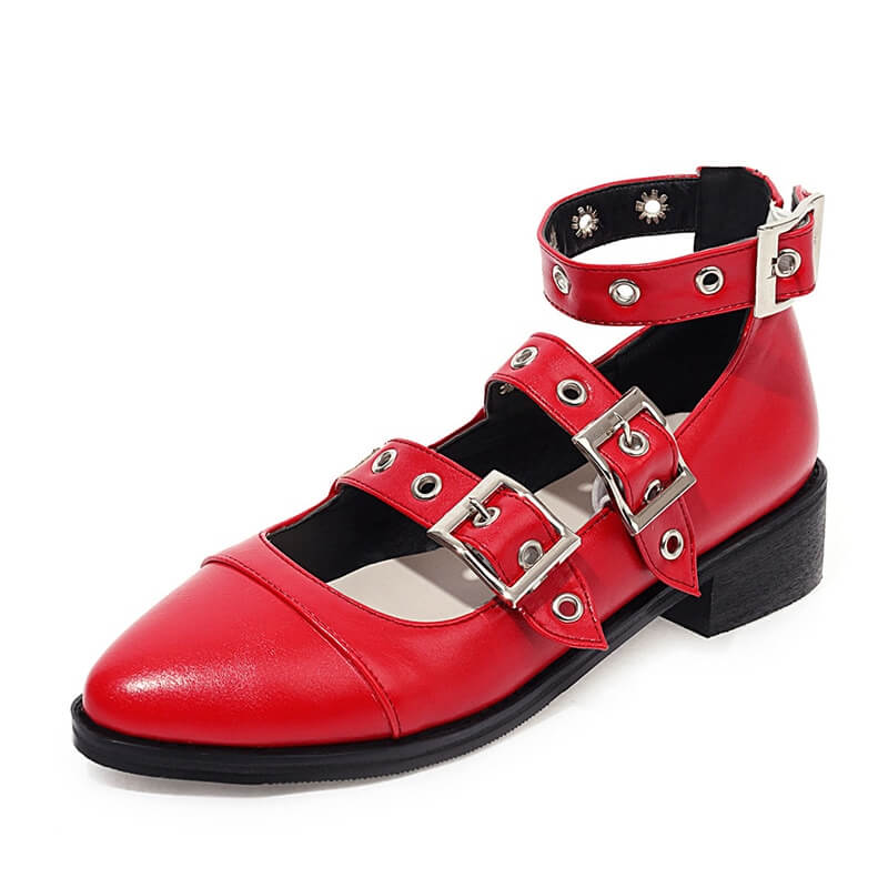 Punk Style PU Leather Pumps with Buckles Straps / Alternative Fashion Footwear for Women