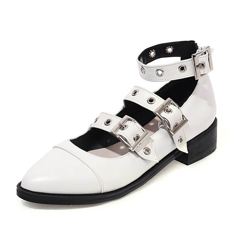 Punk Style PU Leather Pumps with Buckles Straps / Alternative Fashion Footwear for Women