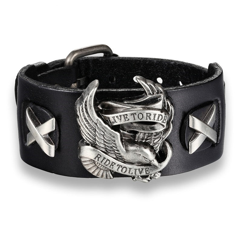 Punk Style Rider Eagle Genuine Leather Bracelet / Ride to live Charm bracelets & bangles
