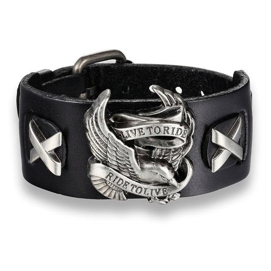 Punk Style Rider Eagle Genuine Leather Bracelet / Ride to live Charm bracelets & bangles