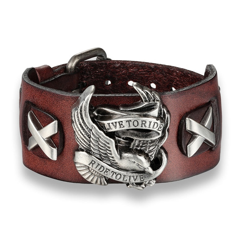 Punk Style Rider Eagle Genuine Leather Bracelet / Ride to live Charm bracelets & bangles
