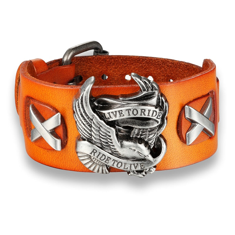 Punk Style Rider Eagle Genuine Leather Bracelet / Ride to live Charm bracelets & bangles