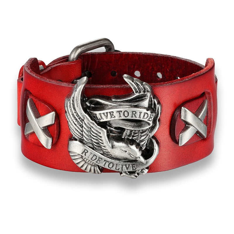 Punk Style Rider Eagle Genuine Leather Bracelet / Ride to live Charm bracelets & bangles