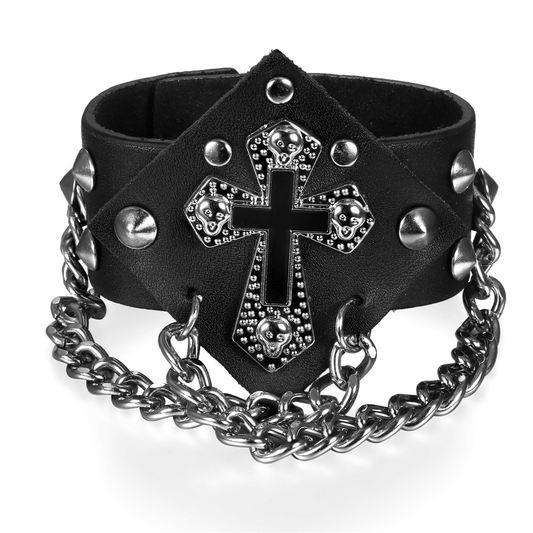 Punk Style Rivets and Spikes Bracelet with Cross / Fashion Gothic Bangles with Chain