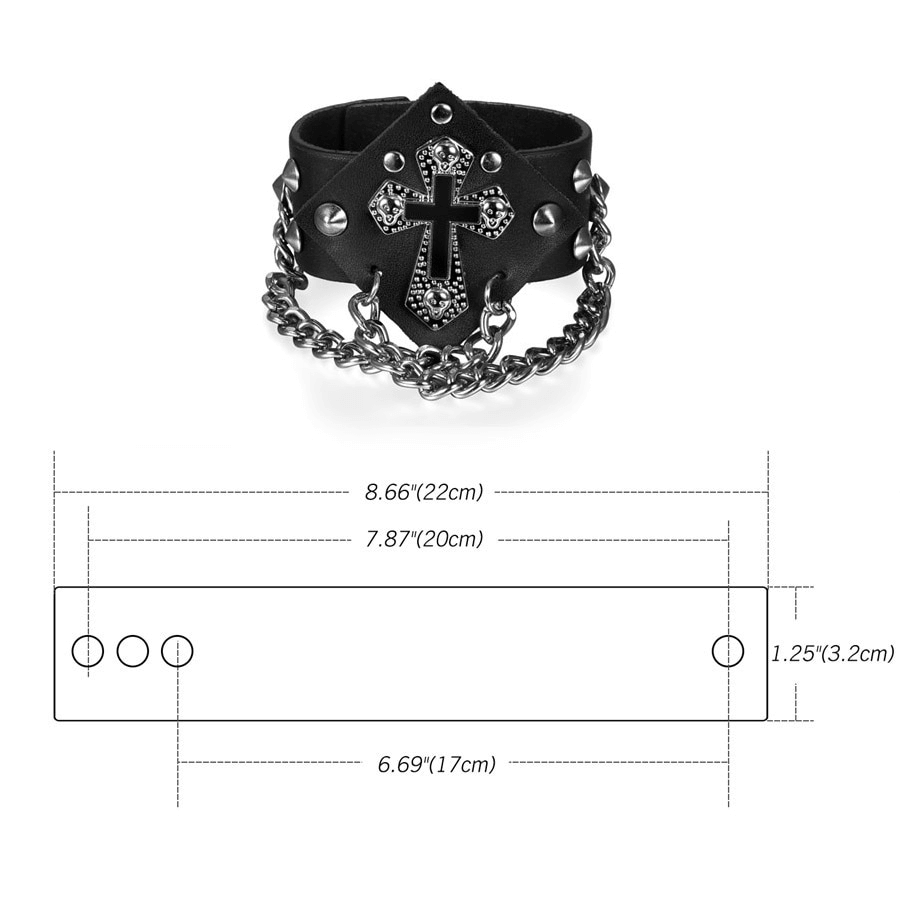Punk Style Rivets and Spikes Bracelet with Cross / Fashion Gothic Bangles with Chain