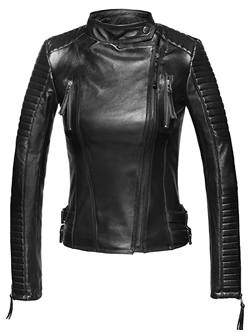 Punk style Women's Genuine Leather Jacket / Female Black Jackets with Zippers