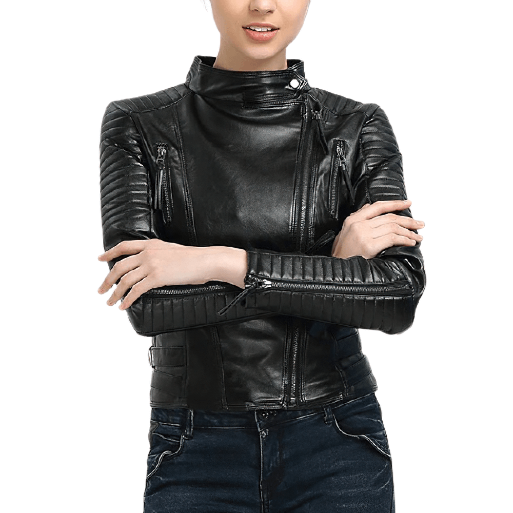 Punk style Women's Genuine Leather Jacket / Female Black Jackets with Zippers