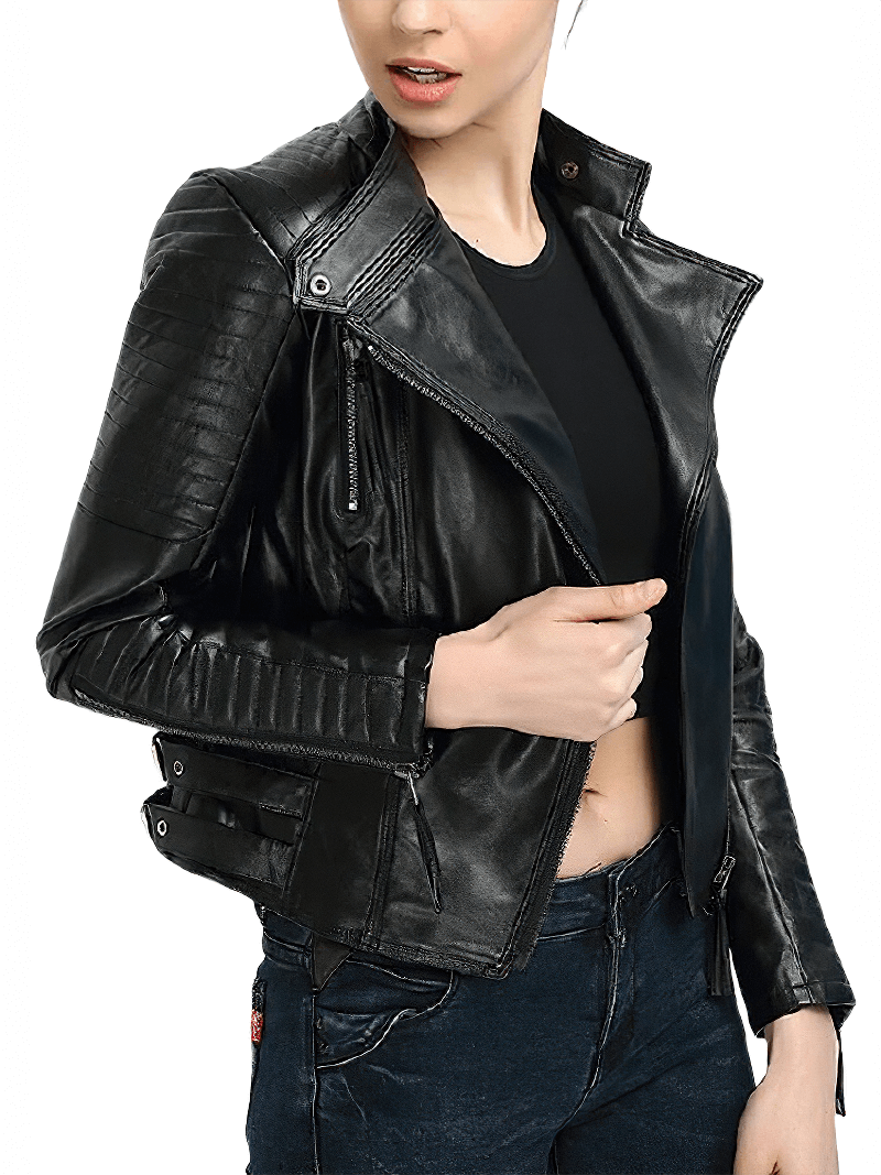 Punk style Women's Genuine Leather Jacket / Female Black Jackets with Zippers