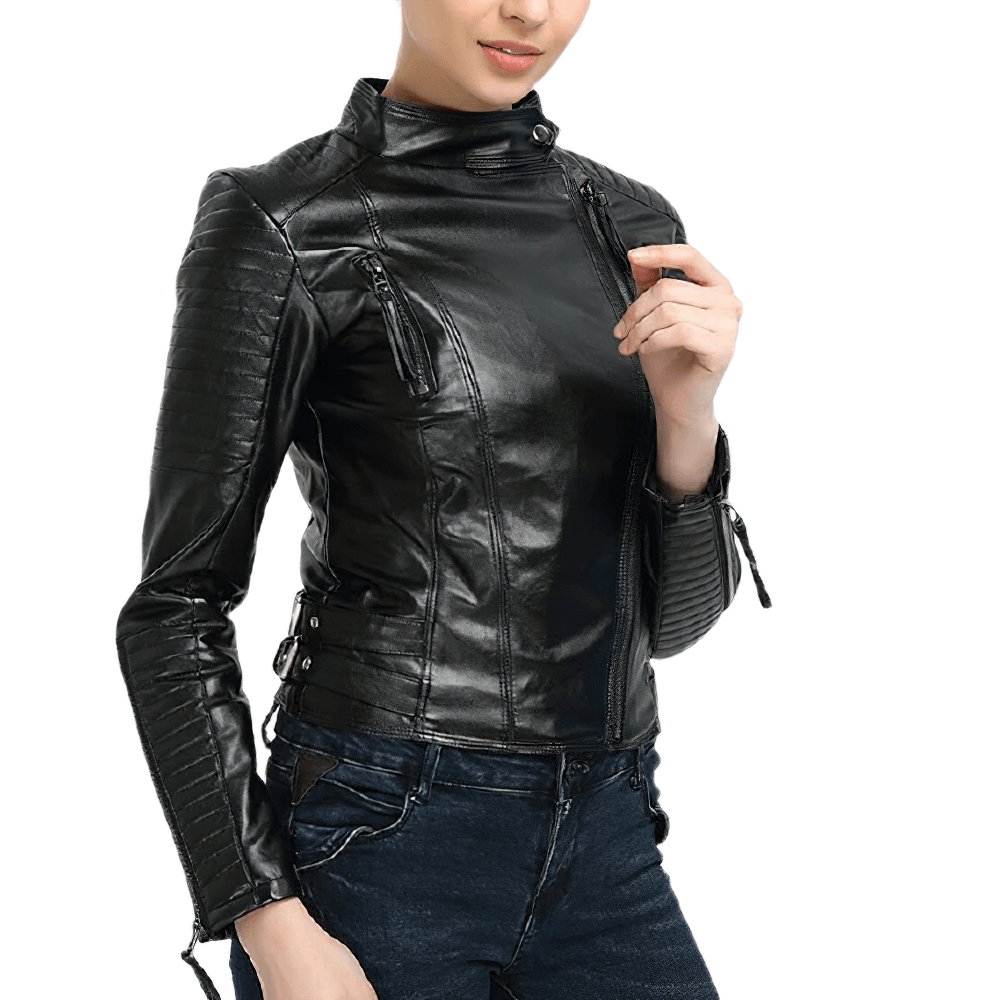 Punk style Women's Genuine Leather Jacket / Female Black Jackets with Zippers