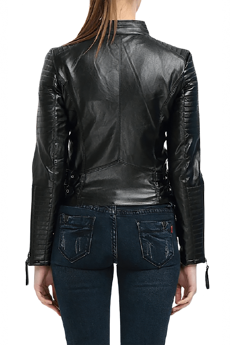 Punk style Women's Genuine Leather Jacket / Female Black Jackets with Zippers