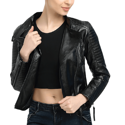 Punk style Women's Genuine Leather Jacket / Female Black Jackets with Zippers