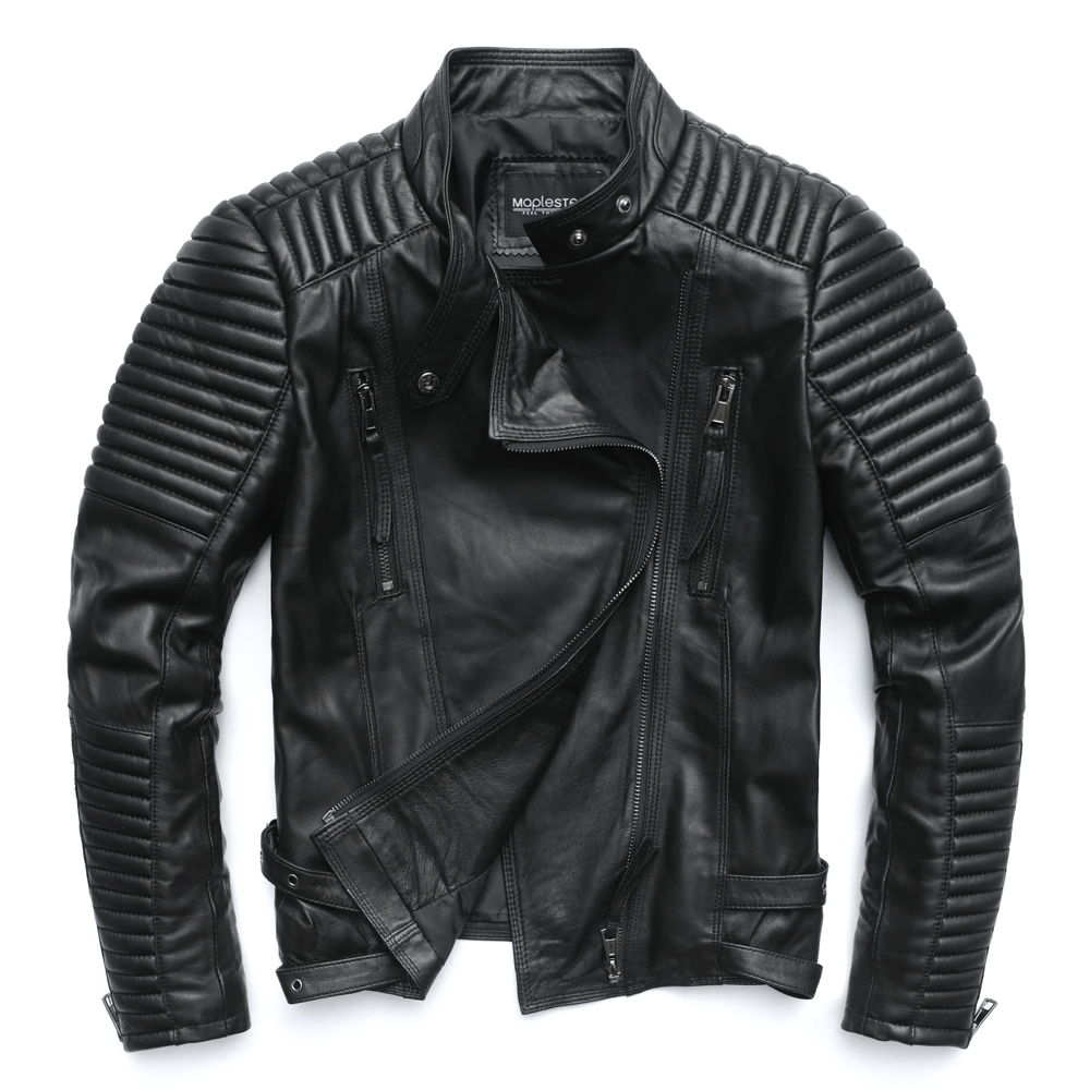Punk style Women's Genuine Leather Jacket / Female Black Jackets with Zippers