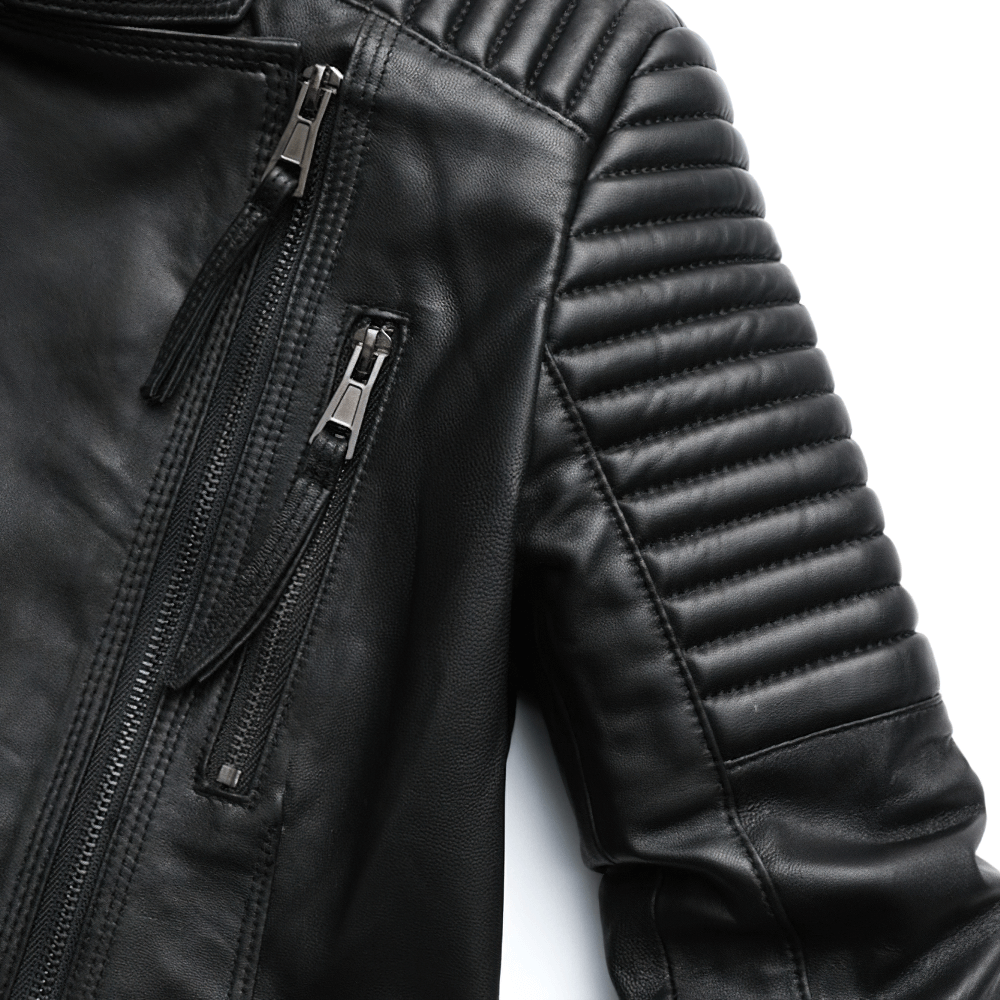 Punk style Women's Genuine Leather Jacket / Female Black Jackets with Zippers