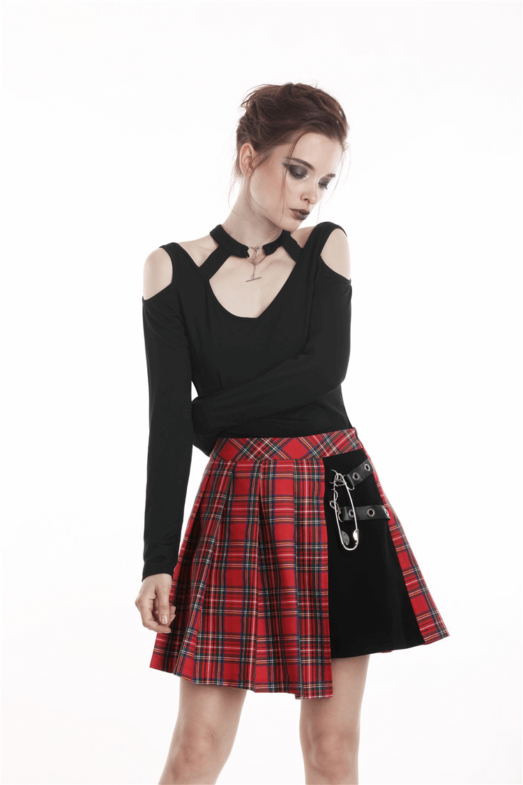Punk Stylish Asymmetrical Plaid Mini Skirt for Women