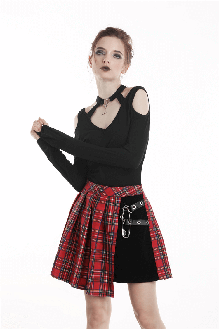 Punk Stylish Asymmetrical Plaid Mini Skirt for Women