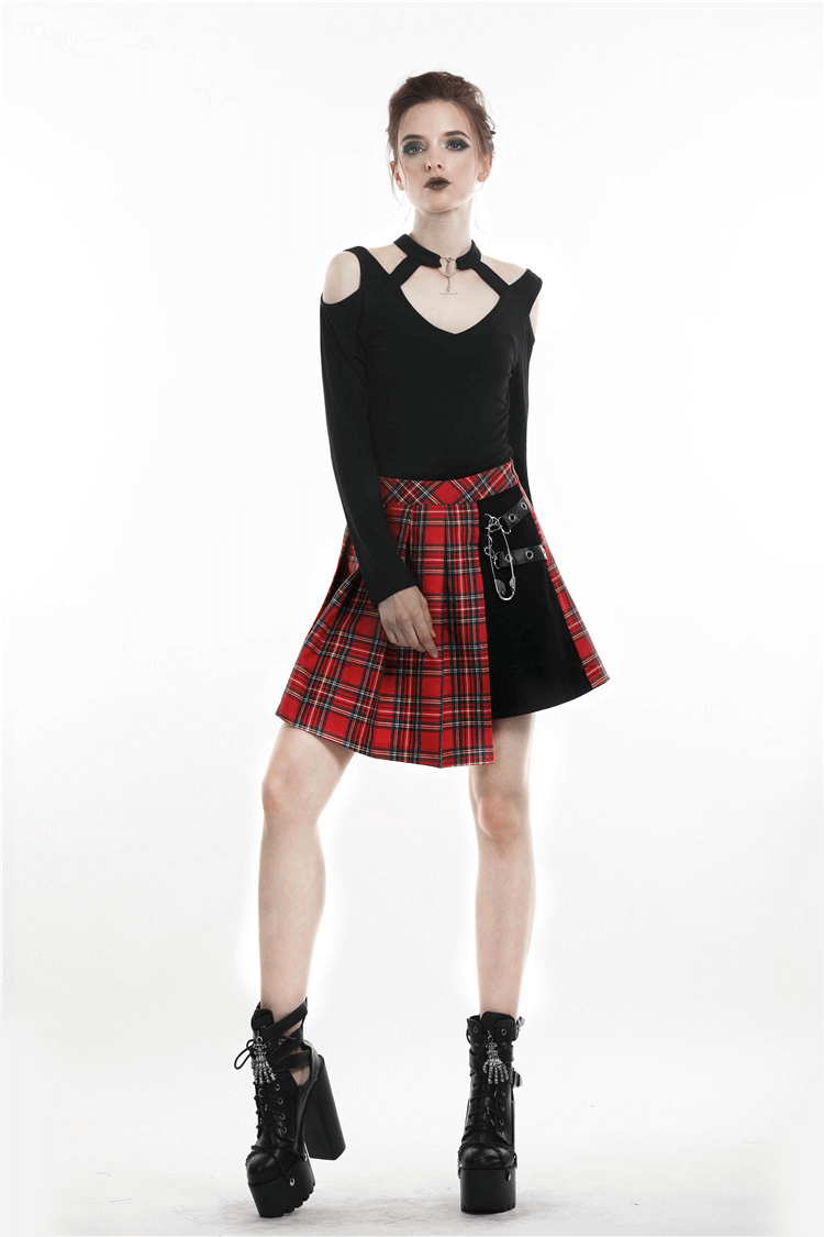Punk Stylish Asymmetrical Plaid Mini Skirt for Women
